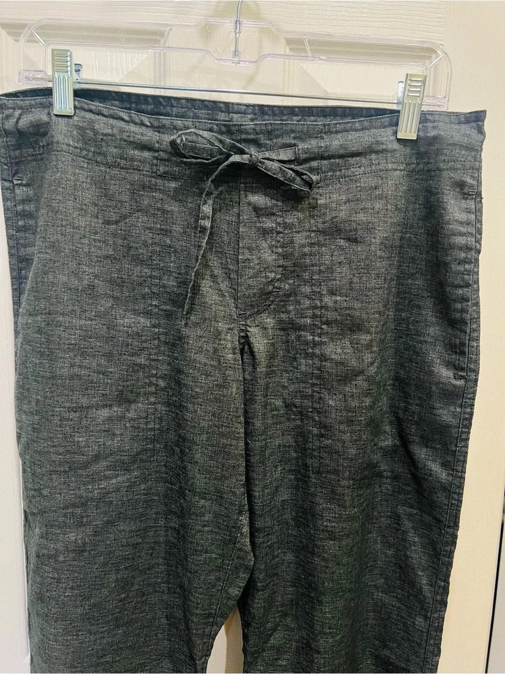 Prana dark Gray Wide-Leg Linen-Blend Pants with Tie Waist
